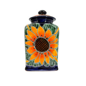 Talavera Salvador Hand Painted Sunflower 9" Ceramic Jar Canister w/ Lid, Mexico